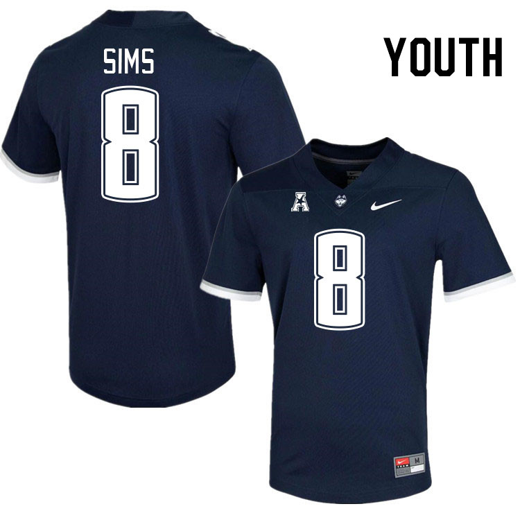 Youth #8 Jarvarius Sims Uconn Huskies College Football Jerseys Stitched-Navy